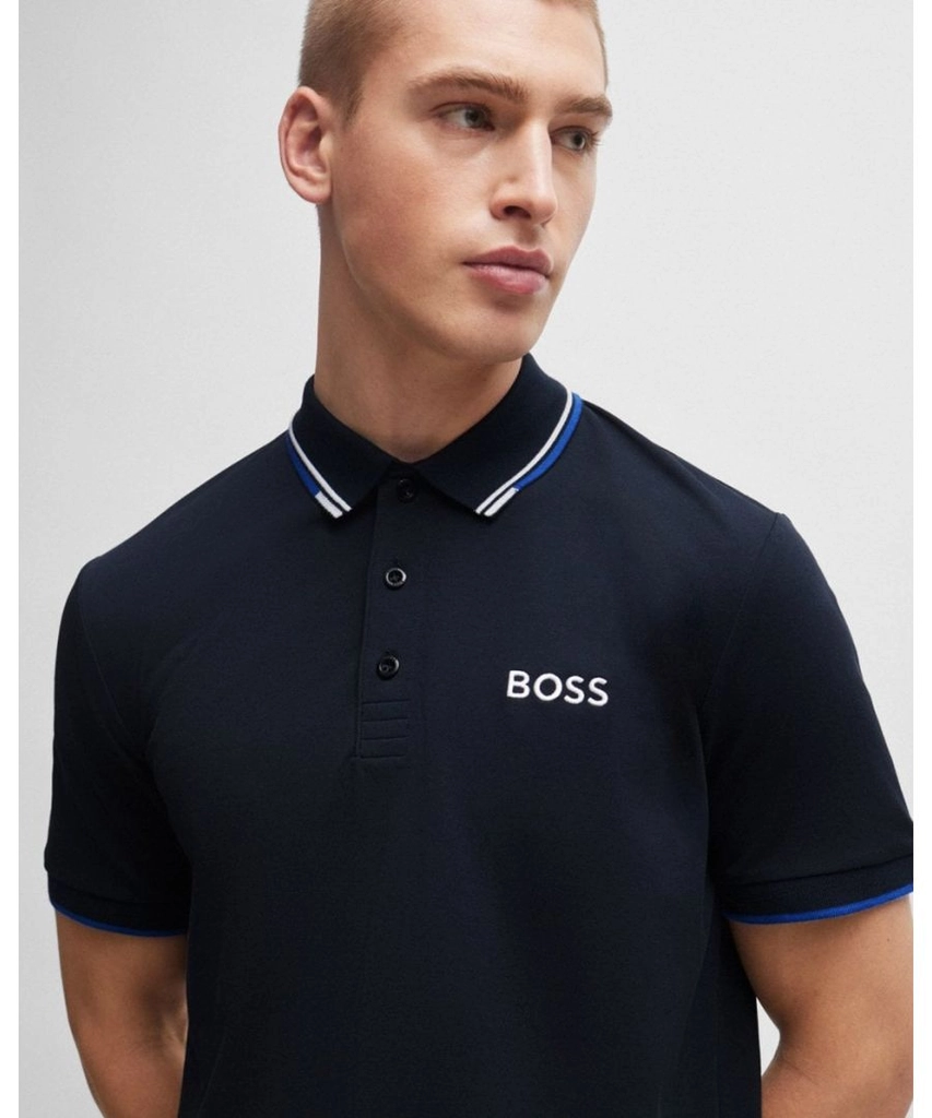 Hugo Boss Paddy Pro Mens Cotton Blend Polo Shirt With Contrast Logos NOS - Dark Blue - Size X-Large